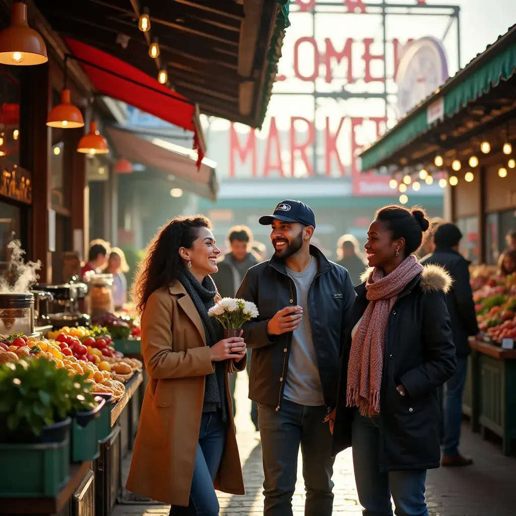 Уличные артисты развлекают толпу на площади рынка