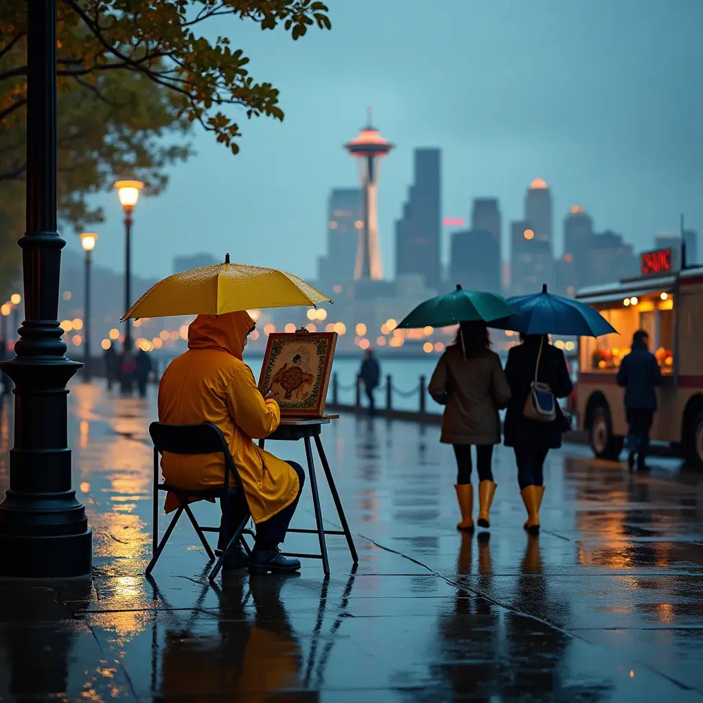 Вид на залив Пьюджет-Саунд с набережной Сиэтла